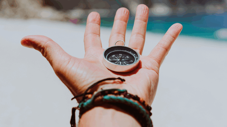 Person with a compass in hand